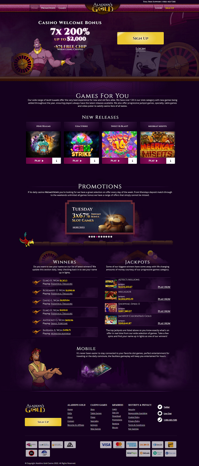 Aladdins Gold Casino Homepage