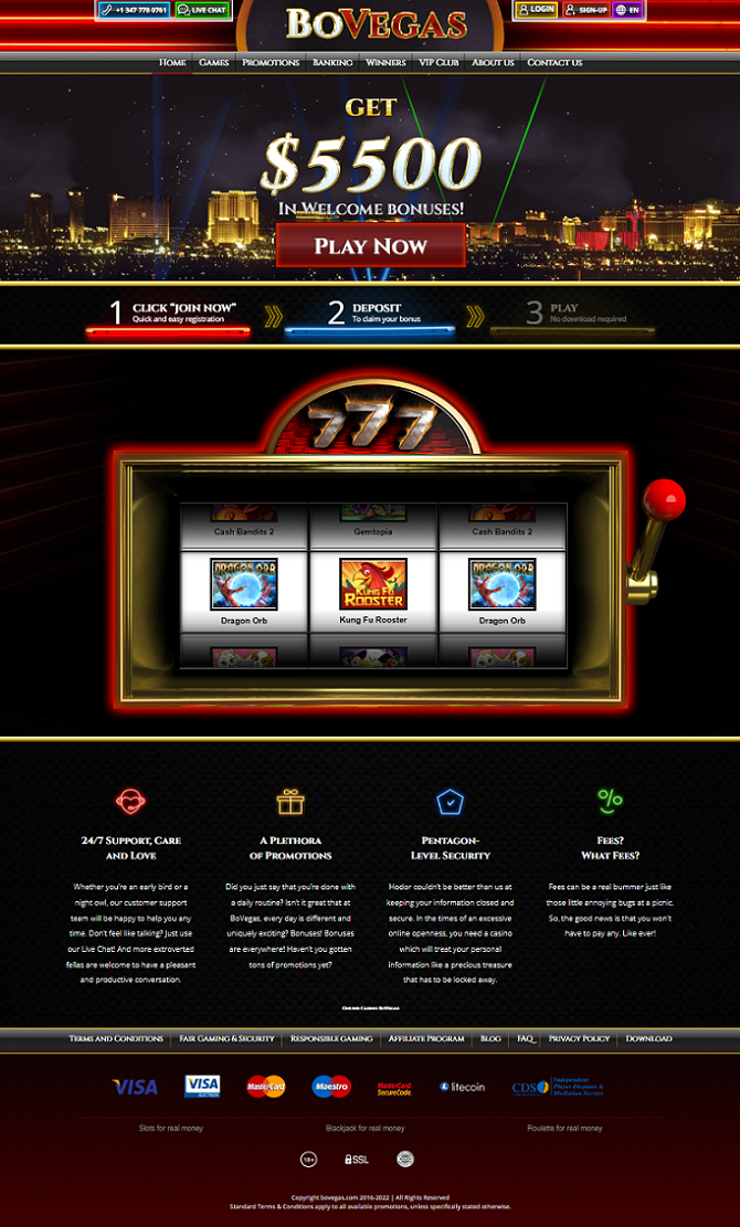 BoVegas Casino Homepage