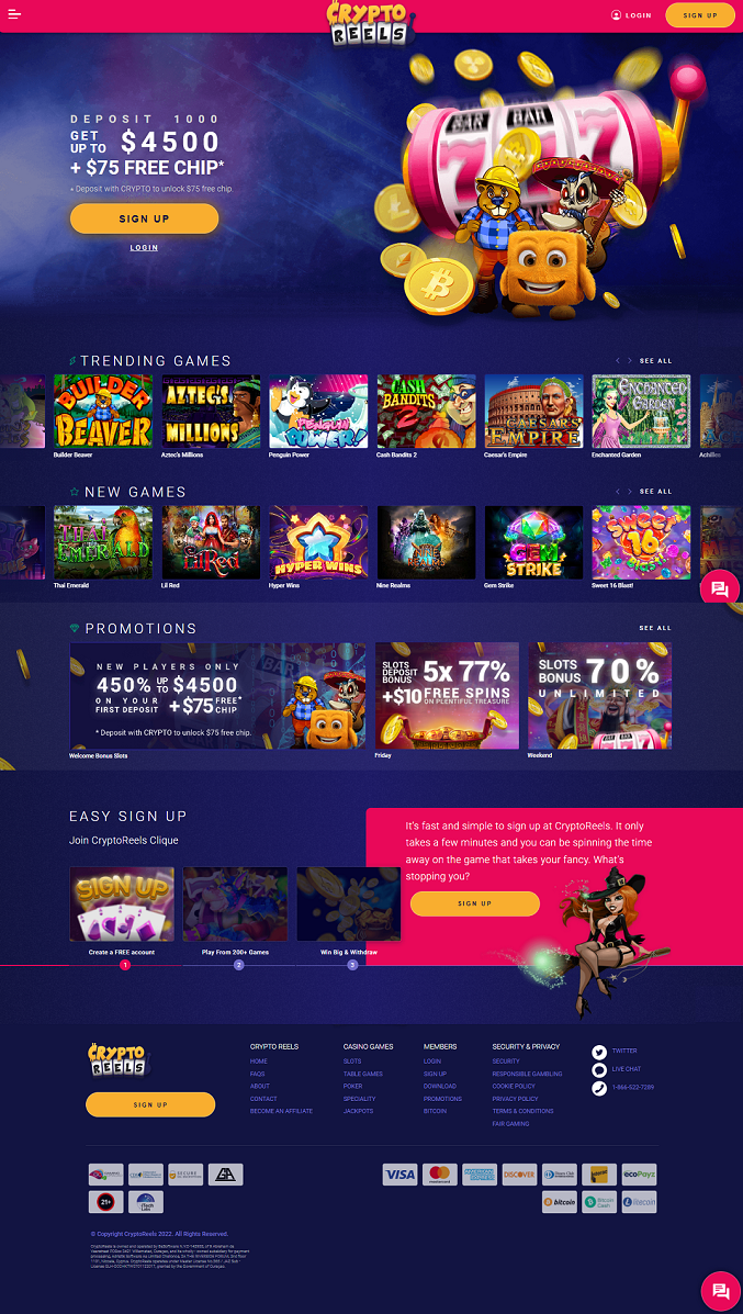 Crypto reels casino homepage