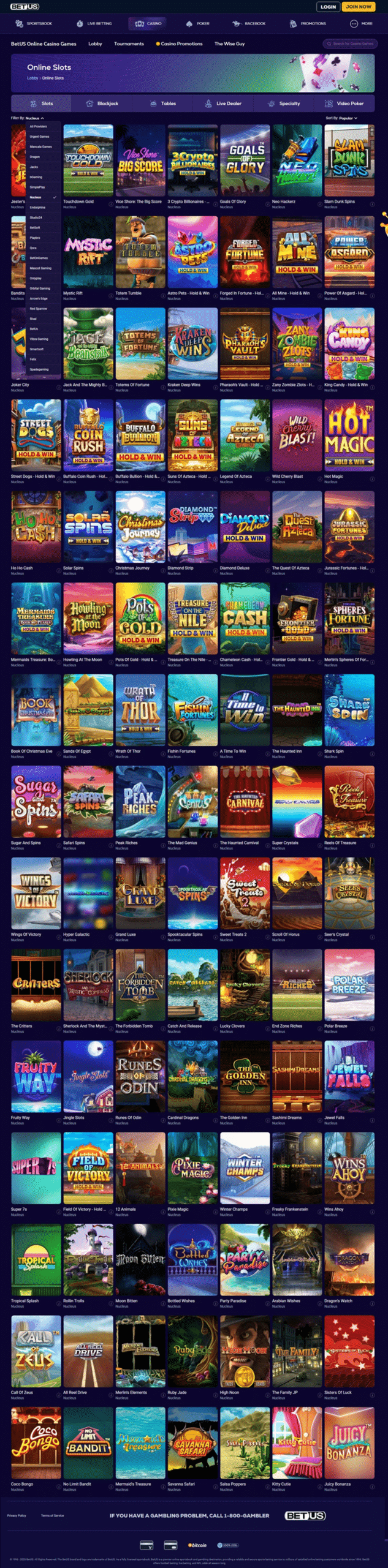 BetUs Casino Slots Lobby